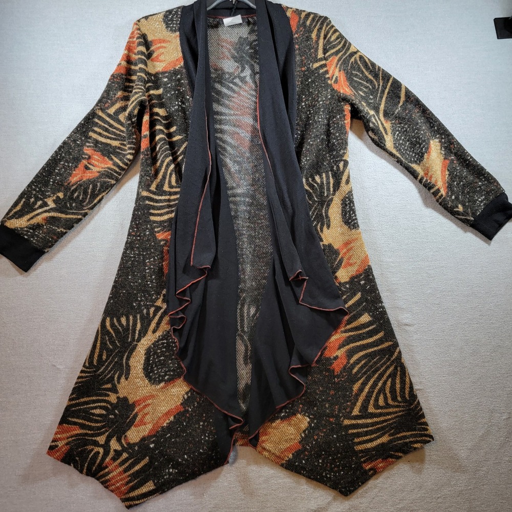 Bali Open Cardigan Women P/S Black/Orange Excellent Draped Waterfall Longline